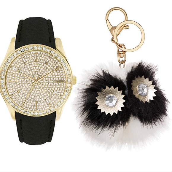 SALE! Gold / Leather Watch & Fur Purse Charm / Key Chain - Picture 2 of 11